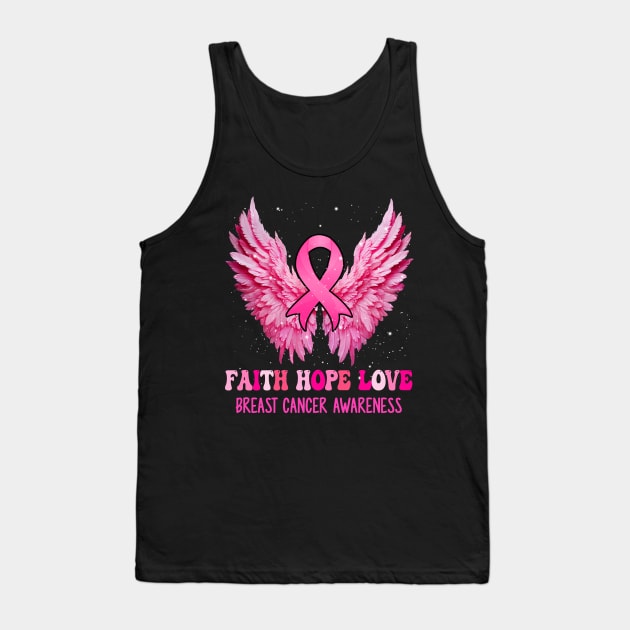 Faith Hope Love Breast Cancer Awareness Pink Ribbon Wings Tank Top by James Green